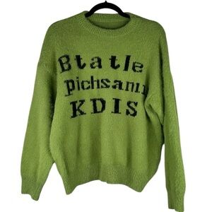 Green & Black Knit Winter Fall Novelty Spellout Long Sleeve Crewneck Sweater XXL